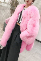 Load image into Gallery viewer, Hot Pink Shawl Lapel Oversized Faux Fur Women Coat