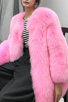 Load image into Gallery viewer, Hot Pink Shawl Lapel Oversized Faux Fur Women Coat