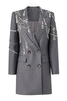 Load image into Gallery viewer, Sparkly Grey Beaded Double Breasted Women Blazer