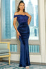 Load image into Gallery viewer, Royal Blue Off the Shoulder Sequin Sheath Long Prom Dress