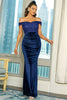 Load image into Gallery viewer, Royal Blue Off the Shoulder Sequin Sheath Long Prom Dress