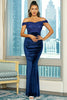 Load image into Gallery viewer, Royal Blue Off the Shoulder Sequin Sheath Long Prom Dress