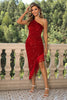 Load image into Gallery viewer, Black One Shoulder Sequin Cocktail Dress With Tassels