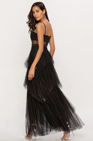 Load image into Gallery viewer, Black Corset Asymmetrical Tulle Long Prom Dress