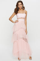 Load image into Gallery viewer, Black Corset Asymmetrical Tulle Long Prom Dress