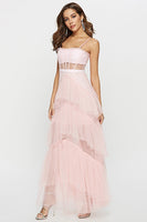 Load image into Gallery viewer, Black Corset Asymmetrical Tulle Long Prom Dress