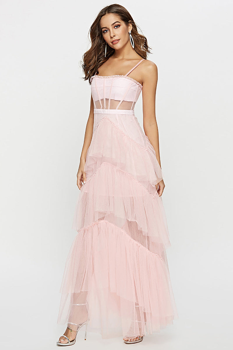 Load image into Gallery viewer, Black Corset Asymmetrical Tulle Long Prom Dress