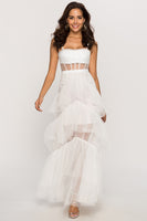 Load image into Gallery viewer, Black Corset Asymmetrical Tulle Long Prom Dress