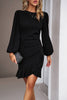 Load image into Gallery viewer, Black Bodycon Round Neck Short Party Dress With Puff Sleeve