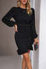 Load image into Gallery viewer, Black Bodycon Round Neck Short Party Dress With Puff Sleeve