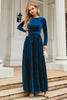 Load image into Gallery viewer, A Line Jewel Neck Black Velvet Holiday Party Dress
