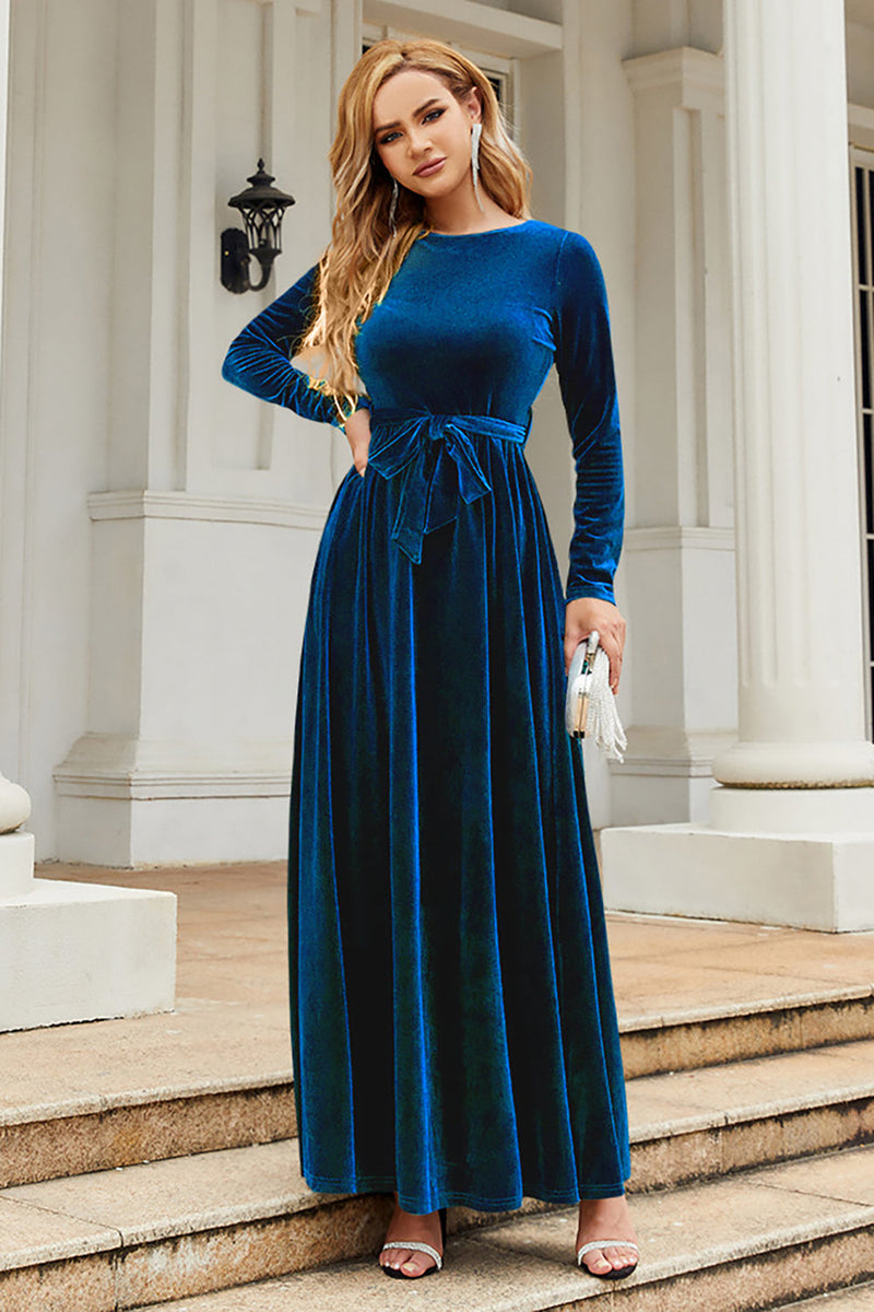Load image into Gallery viewer, A Line Jewel Neck Black Velvet Holiday Party Dress