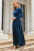 Load image into Gallery viewer, A Line Jewel Neck Black Velvet Holiday Party Dress