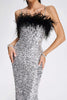 Load image into Gallery viewer, Silver Sequins Sparkly Cocktail Dress with Feathers