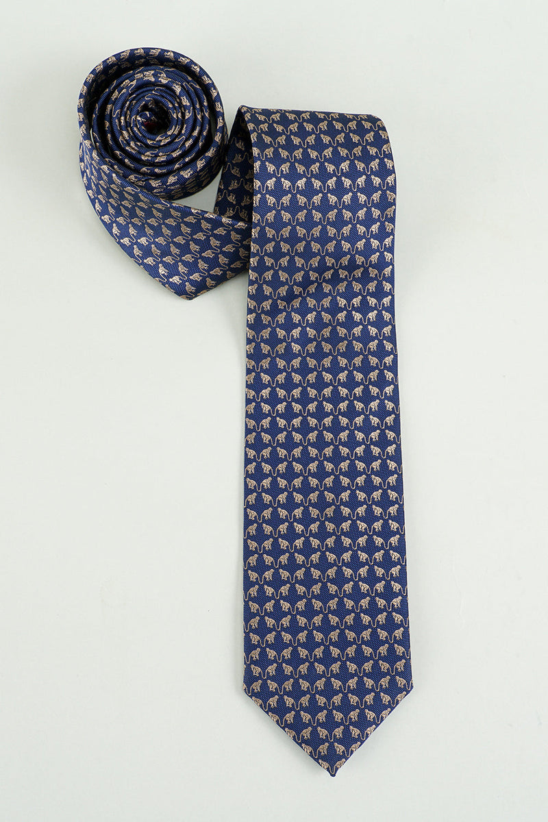 Load image into Gallery viewer, Navy Printed Jacquard Satin Formal Tie