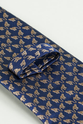 Navy Printed Jacquard Satin Formal Tie