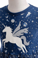 Load image into Gallery viewer, Navy Tulle Girl Dress with Unicorn Printed