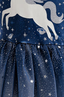 Load image into Gallery viewer, Navy Tulle Girl Dress with Unicorn Printed
