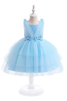 Load image into Gallery viewer, Blue Tulle Girl Party Dress with Bows