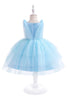 Load image into Gallery viewer, Blue Tulle Girl Party Dress with Bows