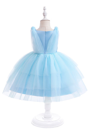 Blue Tulle Girl Party Dress with Bows