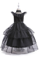 Load image into Gallery viewer, Black Tulle A Line Girl Dress with Belt