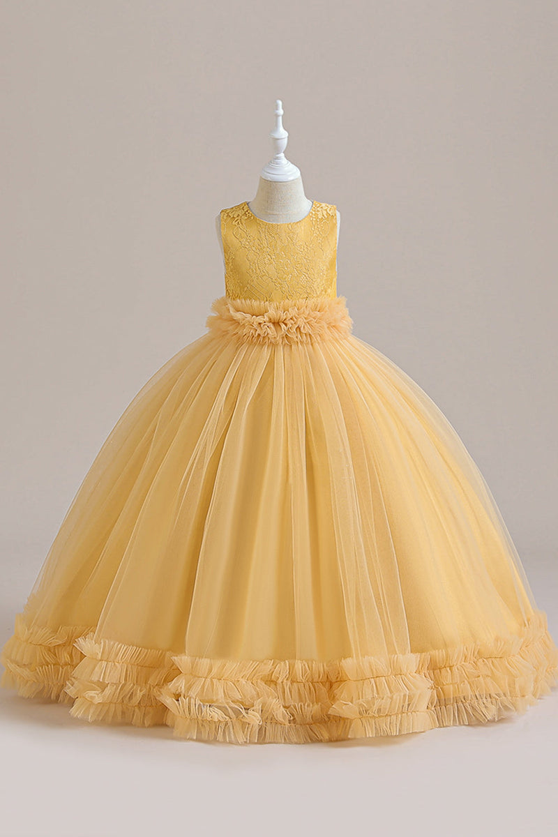 Load image into Gallery viewer, Sleeveless Green Tulle A Line Girl Dress with Lace