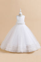 Load image into Gallery viewer, Sleeveless Green Tulle A Line Girl Dress with Lace