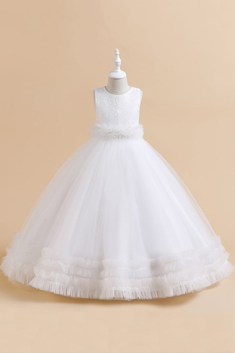 Load image into Gallery viewer, Sleeveless Green Tulle A Line Girl Dress with Lace