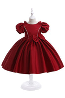 Load image into Gallery viewer, Burgundy Satin Girl Dress with Bow