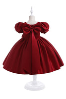Load image into Gallery viewer, Burgundy Satin Girl Dress with Bow