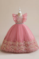 Load image into Gallery viewer, Blue A Line Tulle Girl Dress with Embroidery