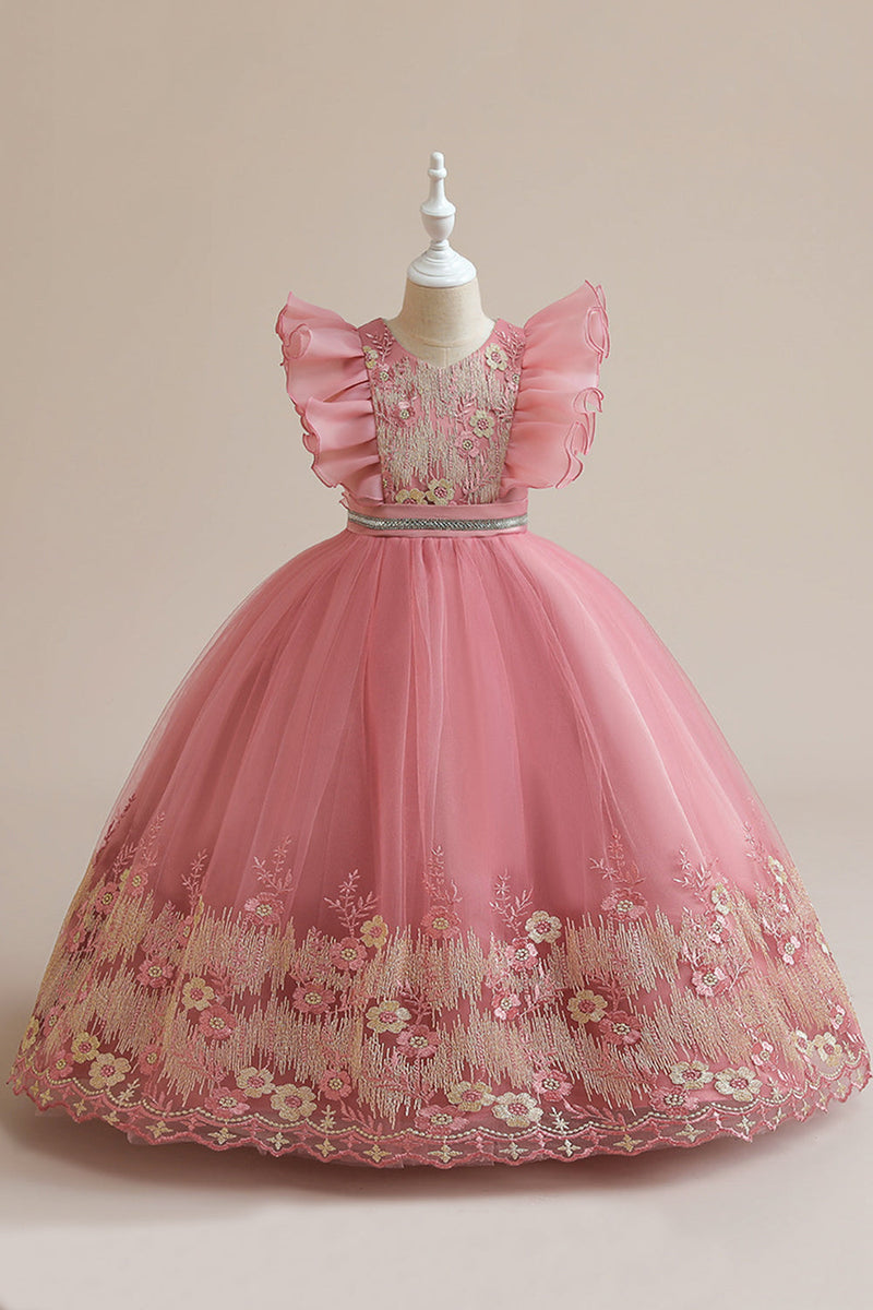 Load image into Gallery viewer, Blue A Line Tulle Girl Dress with Embroidery