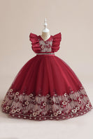 Load image into Gallery viewer, Blue A Line Tulle Girl Dress with Embroidery
