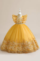 Load image into Gallery viewer, Blue A Line Tulle Girl Dress with Embroidery