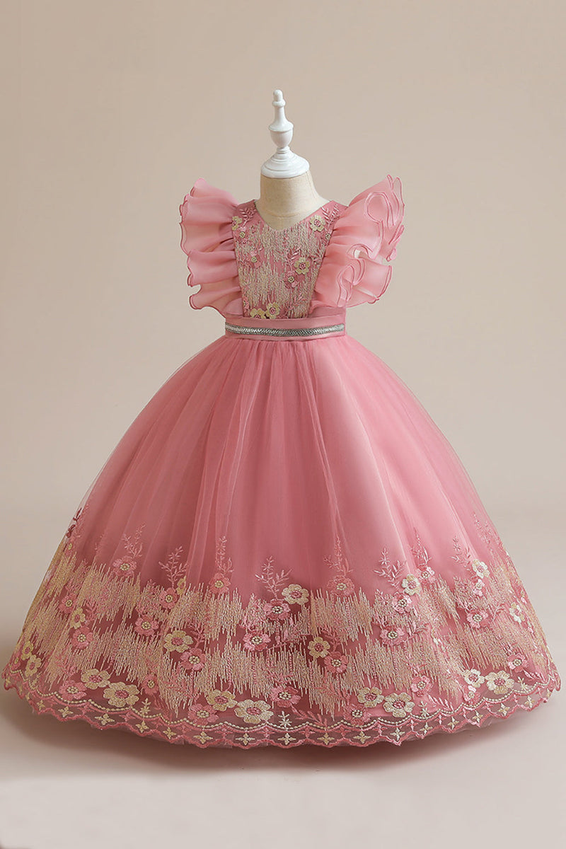 Load image into Gallery viewer, Blue A Line Tulle Girl Dress with Embroidery