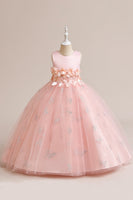 Load image into Gallery viewer, Pink Tulle Sleeveless Girl Dress with Appliques