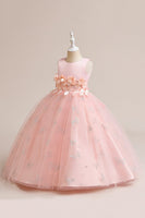 Load image into Gallery viewer, Pink Tulle Sleeveless Girl Dress with Appliques