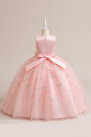 Load image into Gallery viewer, Pink Tulle Sleeveless Girl Dress with Appliques
