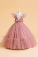 Load image into Gallery viewer, Tulle A Line Champagne Girl Dress with Bow