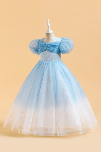 Blue A Line Tulle Girl Dress with Beading