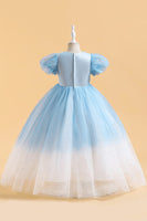 Load image into Gallery viewer, Blue A Line Tulle Girl Dress with Beading