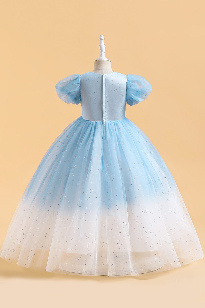 Load image into Gallery viewer, Blue A Line Tulle Girl Dress with Beading