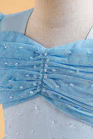 Load image into Gallery viewer, Blue A Line Tulle Girl Dress with Beading