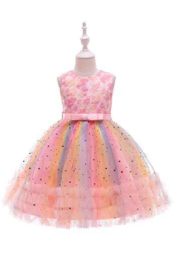 Purple A Line Tulle Girls' Party Dress With Bow