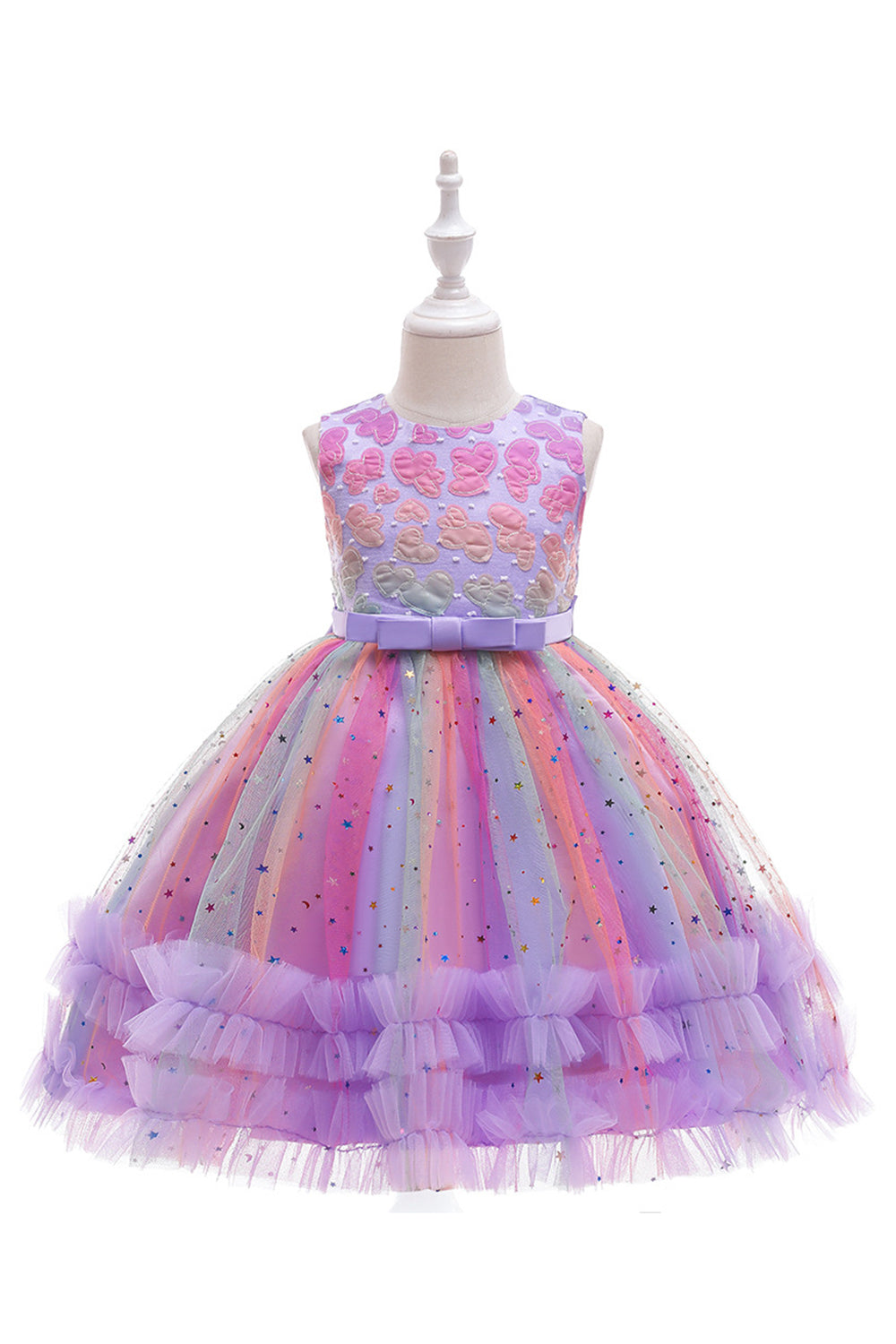 Purple A Line Tulle Girls' Party Dress With Bow
