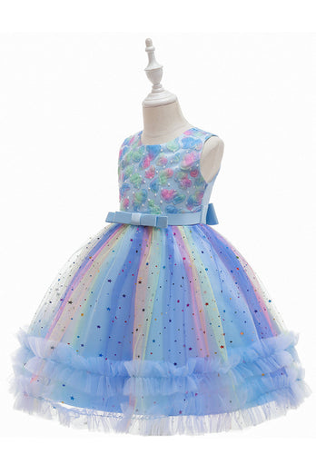 Purple A Line Tulle Girls' Party Dress With Bow