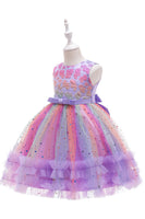 Load image into Gallery viewer, Purple A Line Tulle Girls&#39; Party Dress With Bow