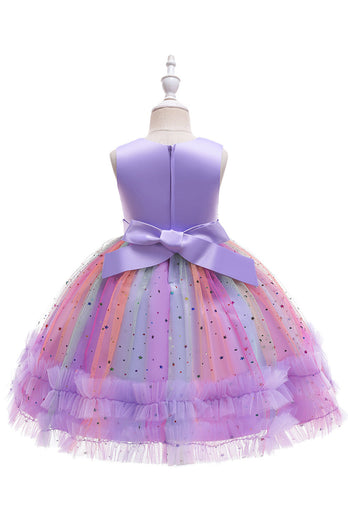 Purple A Line Tulle Girls' Party Dress With Bow