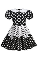 Load image into Gallery viewer, Puff Sleeves Polka Dots Black A Line Girls&#39; Dress